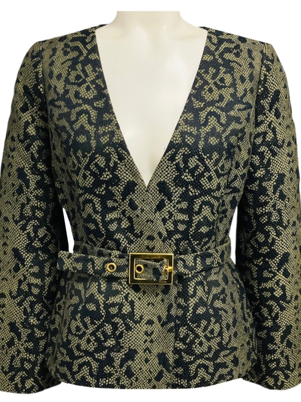 Gucci Olive Green / Black Runway Python Print Blazer Jacket with Belt